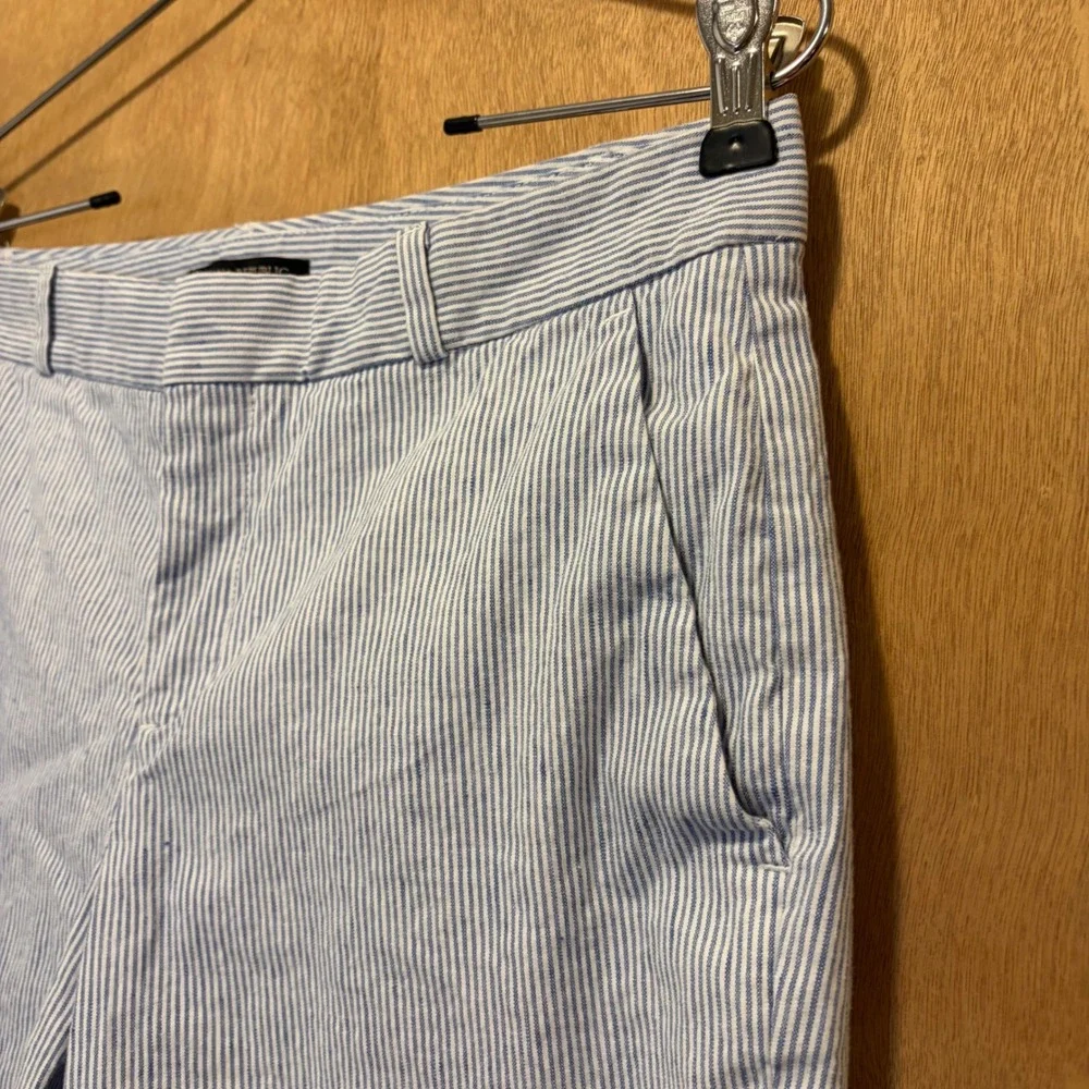 Banana Republic Avery Trousers Women 4 Blue White Seersucker Striped Linen Blend